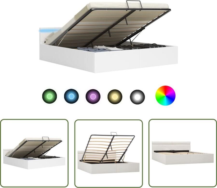 The Living Store Bedframe Hydraulisch Kunstleren bekleding 212 x 187 x 73 cm Wit Hydraulisch Bed Kunstleder Bed Boxspring Bed Slaapcomfort Led Lampjes - Foto 2