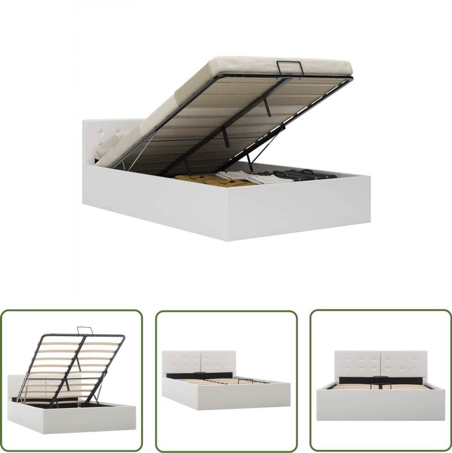 The Living Store Bedframe met opbergruimte hydraulisch kunstleer wit 120x200 cm Hydraulisch Bedframe Kunstleder Bed Opbergbed Boxspring Alternatief Tweepersoonsbed