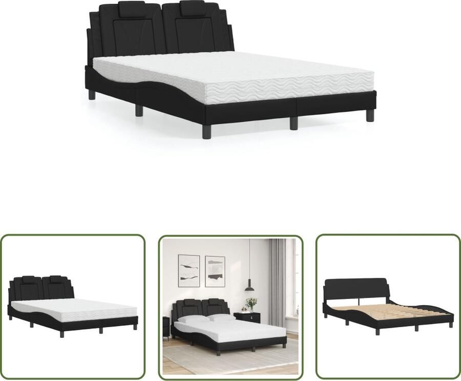 The Living Store Bedframe Modern Multiplex Lattenbodem Zwart Kunstleer 140 x 190 x 17 cm Schuimmatras H2 H3 Modern Bed Frame Kunstleder Bed Boxspring Bed Tweepersoons Bed Zwarte Bedbank