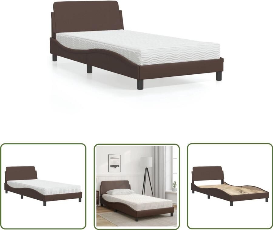 VidaXL Kunstleder Bed Slaapcomfort Bed met matras Dover kunstleer bruin 100x200 cm Bruine Bedden Tweepersoon Bed Boxspring Bed