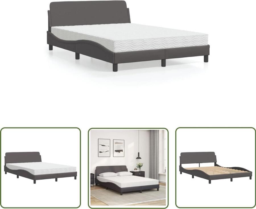 VidaXL Bed met matras Dover kunstleer grijs 140x200 cm Slaapcomfort Kunstleder Bed Tweepersoonsbed Boxspring Bed Met Matras