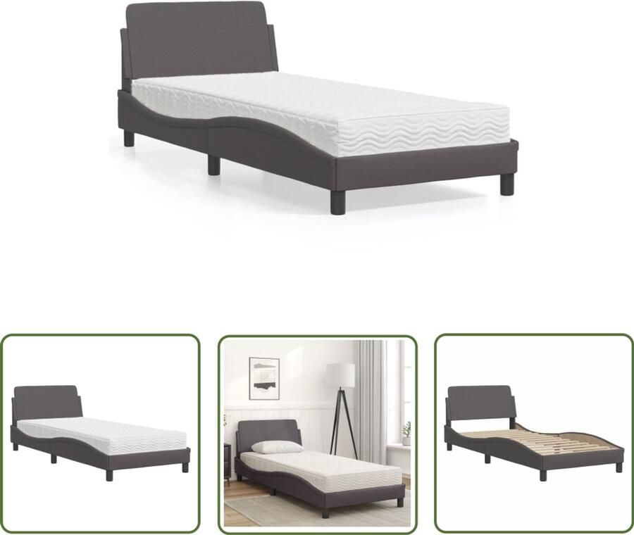 VidaXL Kunstleder Bed Slaapcomfort Bed met matras Dover kunstleer grijs 80x200 cm Boxspring Bed Tweepersoonsbed Compact Bed