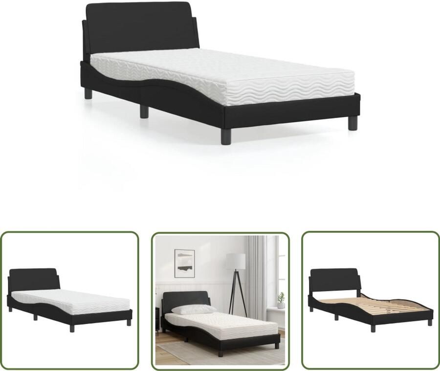 VidaXL Kunstleder Bed Slaapcomfort Bed met matras Dover kunstleer zwart 100x200 cm Boxspring Bed Tweepersoonsbed Modern Bed