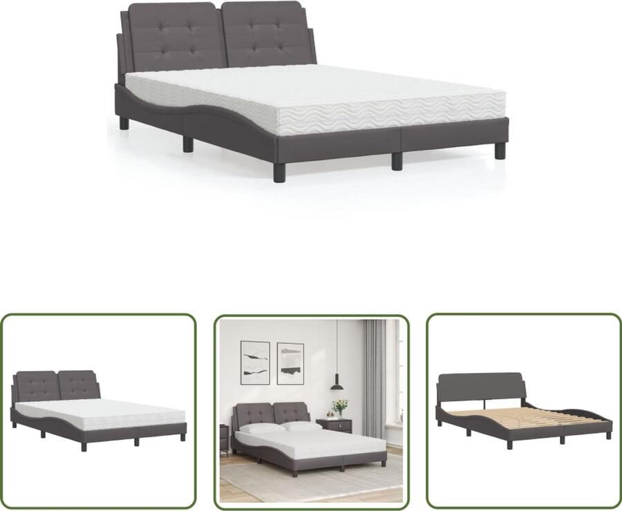 VidaXL Kunstleder Bed Slaapcomfort Bed met matras Zadar kunstleer grijs 140x200 cm Boxspring Tweepersoonsbed Groot Bed