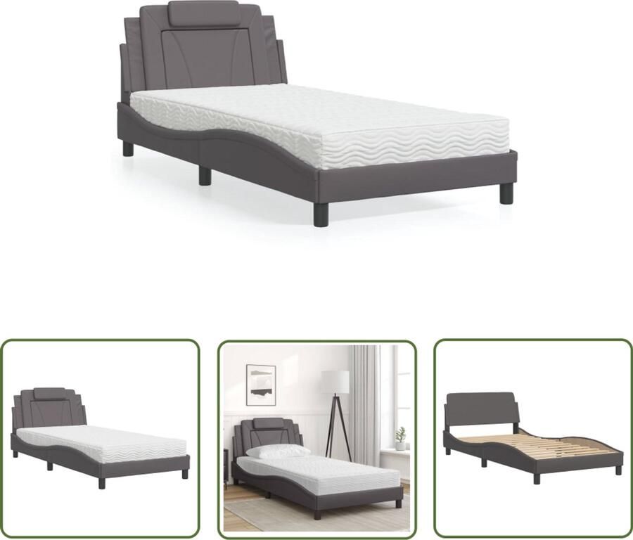 VidaXL Bed Viana met matras kunstleer grijs 100x200 cm Slaapcomfort Kunstleder Bed Tweepersoonsbed Boxspring Bed Frame