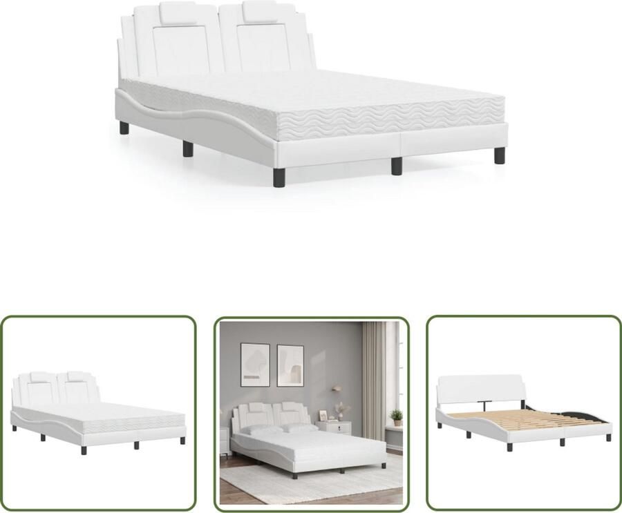 VidaXL Kunstleder Bed Slaapcomfort Bed Viana met matras kunstleer wit 140x200 cm Boxspring Bed Tweepersoonsbed Bed Frame