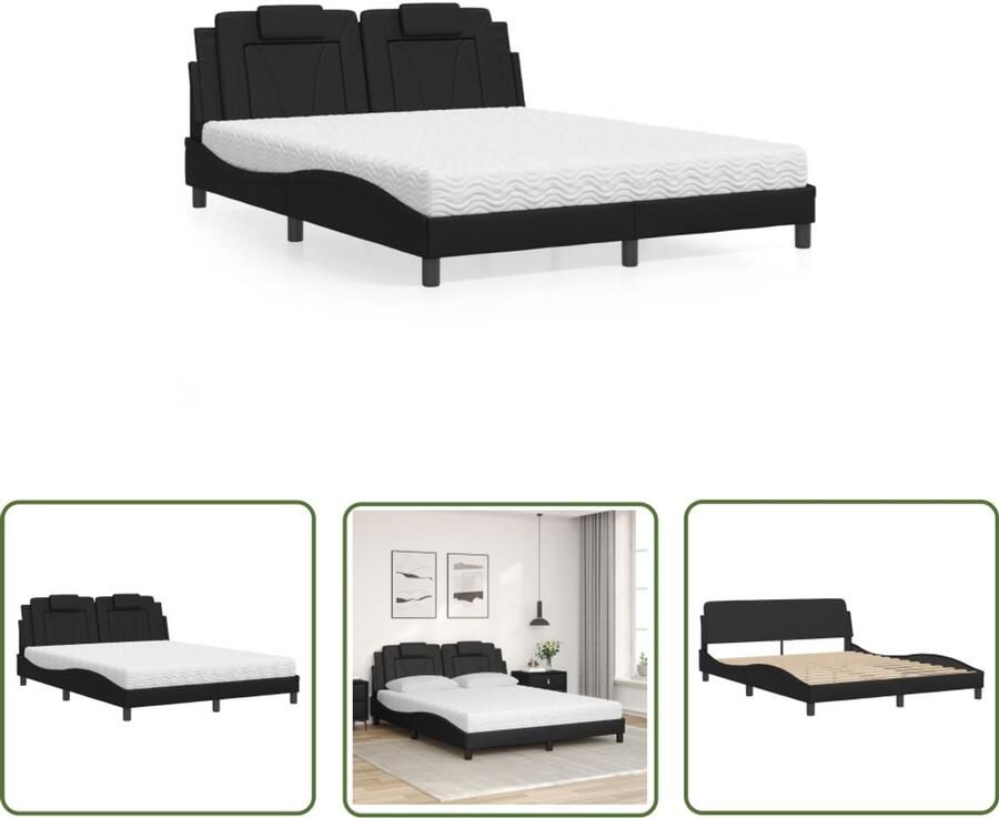 VidaXL Kunstleder Bed Slaapcomfort Bed Viana met matras kunstleer zwart 160x200 cm Boxspring Bed Tweepersoonsbed Modern Bed