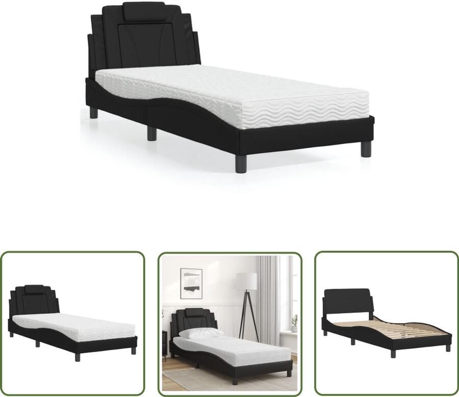 VidaXL Kunstleder Bed Slaapcomfort Bed Viana met matras kunstleer zwart 80x200 cm Boxspring Bed Tweepersoonsbed Compact Bed