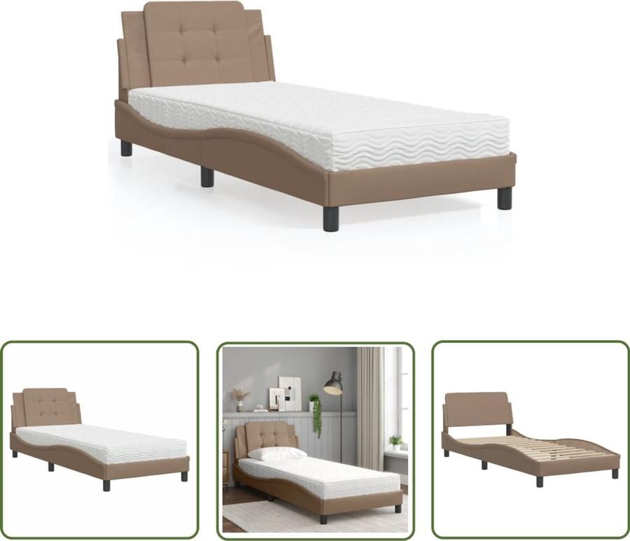 VidaXL Kunstleder Bed Slaapcomfort Bedframe zonder matras Zadar kunstleer cappuccinokleurig 90x200 cm Tweepersoonsbed Boxspring Bed Modern Bed