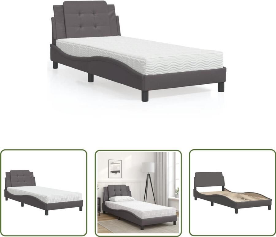 VidaXL Kunstleder Bed Slaapcomfort Bedframe zonder matras Zadar kunstleer grijs 80x200 cm Tweepersoonsbed Boxspring Bed Modern Bed