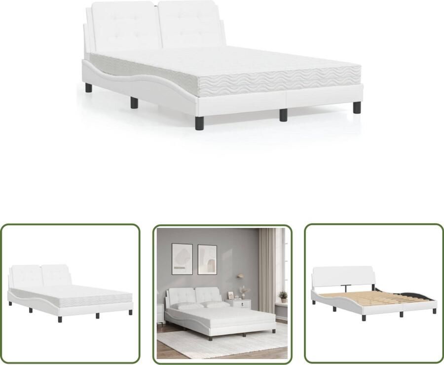VidaXL Kunstleder Bed Slaapcomfort Bedframe zonder matras Zadar kunstleer wit 140x190 cm Tweepersoonsbed Boxspring Bed Modern Bed