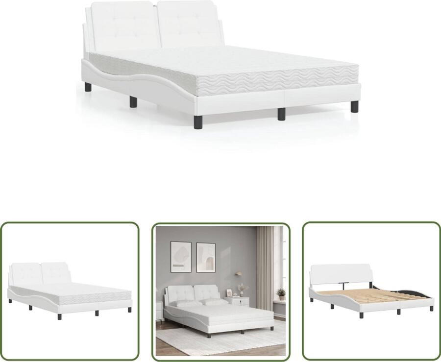VidaXL Kunstleder Bed Slaapcomfort Bedframe zonder matras Zadar kunstleer wit 140x200 cm Boxspring Bed Tweepersoonsbed Modern Bed