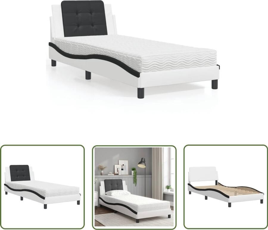 VidaXL Kunstleder Bed Slaapcomfort Bedframe zonder matras Zadar kunstleer wit en zwart 90x190 cm Tweepersoonsbed Boxspring Bed Modern Bed