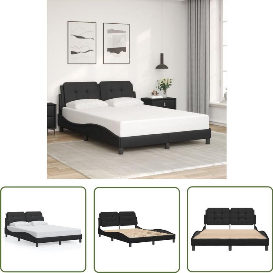 VidaXL Kunstleder Bed Slaapcomfort Bedframe zonder matras Zadar kunstleer zwart 140x190 cm Hoofdbord Modern Bed Frame Zwarte Bedbank
