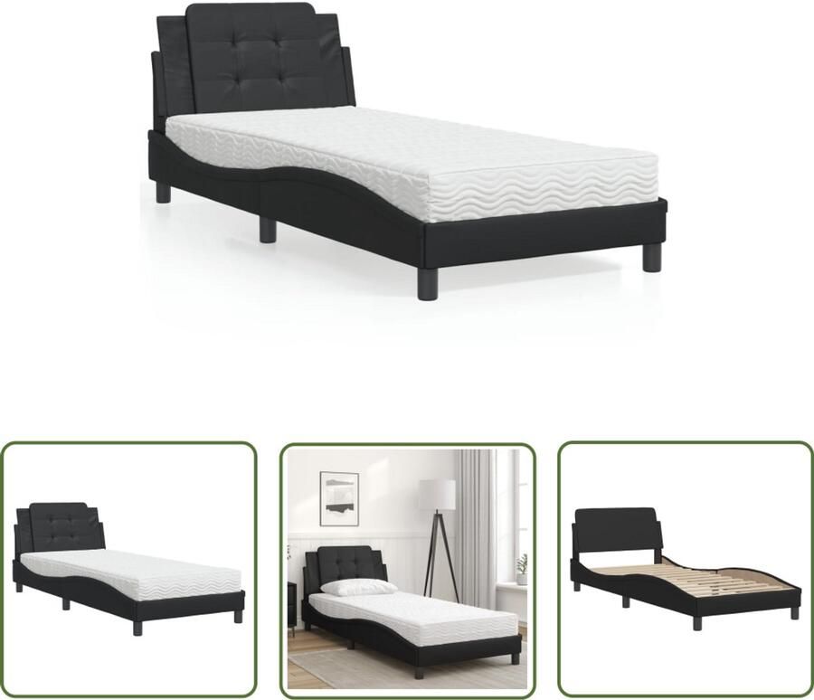 VidaXL Kunstleder Bed Slaapcomfort Bedframe zonder matras Zadar kunstleer zwart 90x190 cm Boxspring Bed Tweepersoonsbed Modern Bed