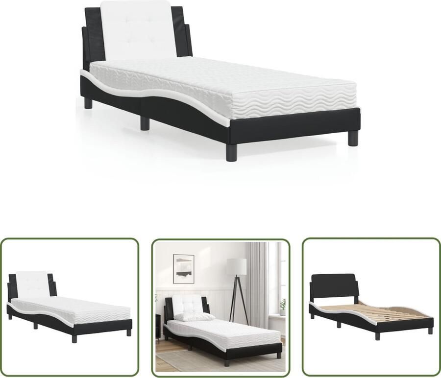 The Living Store Bedframe Kunstleren Bed met Schuimmatras 80x200cm Multiplex Lattenbodem Gegolfd Ontwerp Slaapcomfort Kunstleder Bed Tweepersoonsbed Boxspring Frame Design Bed