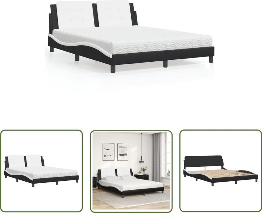 VidaXL Bed met matras Zadar kunstleer zwart en wit 160x200 cm Slaapkamerdecoratie Kunstleder Bed Boxspring Tweepersoonsbed Modern Bed
