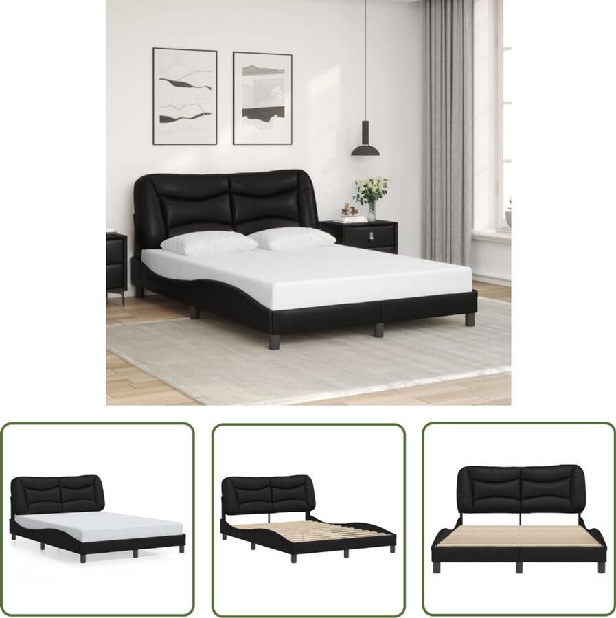 VidaXL Bedframe zonder matras Hvar kunstleer zwart 140x190 cm Zwarte Bedframe Kunstleder Bed Tweepersoons Bed Boxspring Bed Modern Bed