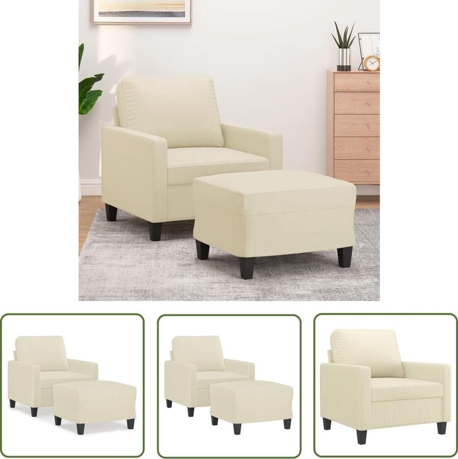 The Living Store Fauteuil met voetenbank 60 cm kunstleer crèmekleurig Fauteuil Kunstleder Crèmekleurig Lounge Relaxen