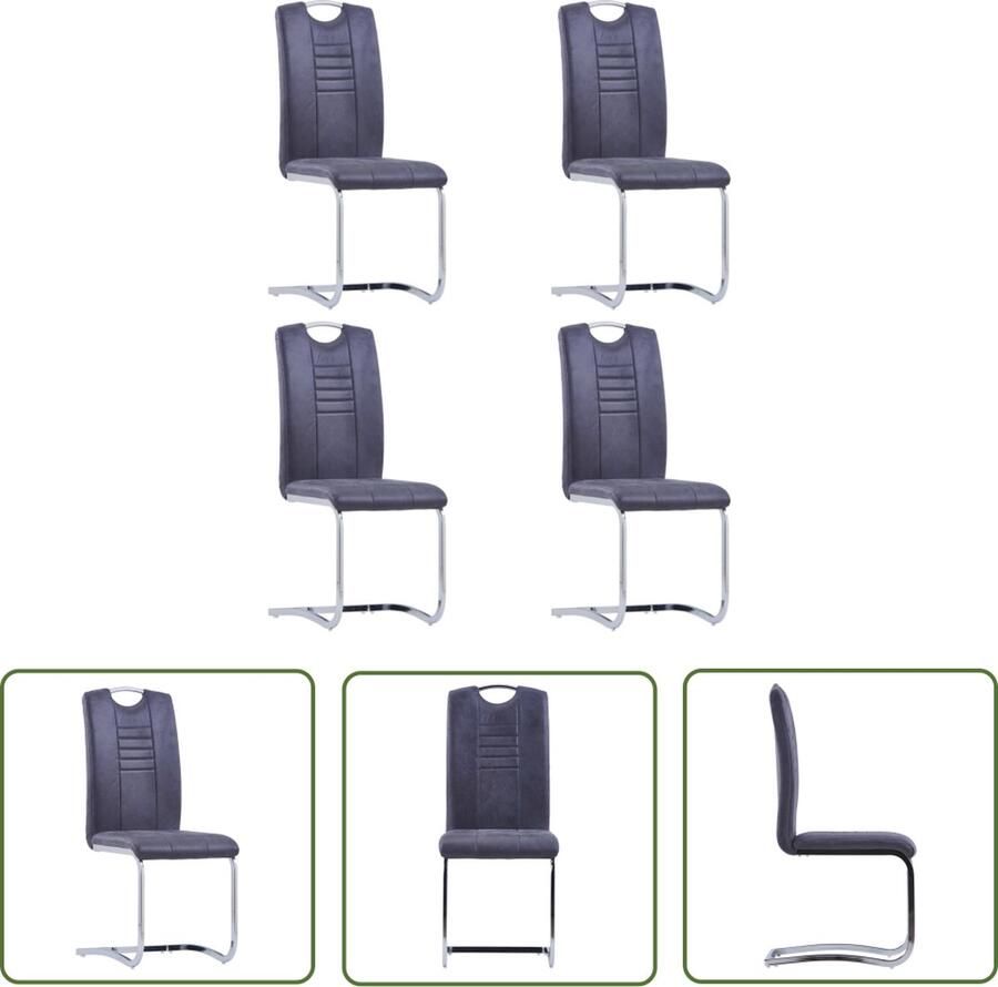 The Living Store Eetkamerstoelenset Grijs 42 x 52 x 100 cm Kunstsuède Verchroomd stalen frame Eetkamerstoelen Kunstleder Meubels Grijze Eetkamerstoelen Moderne Eetkamerstoelen Comfortabele Eetkamerstoelen - Foto 3
