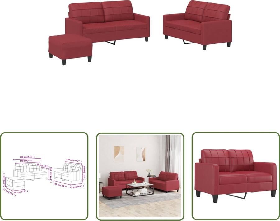 The Living Store Wijnrood Kunstleren Loungeset 2-zitsbank (Groot) 158 x 77 x 80 cm Duurzaam kunstleer Loungebank Kunstleder Sofa Rood Lounge Set Tuinlounge Buitenmeubel
