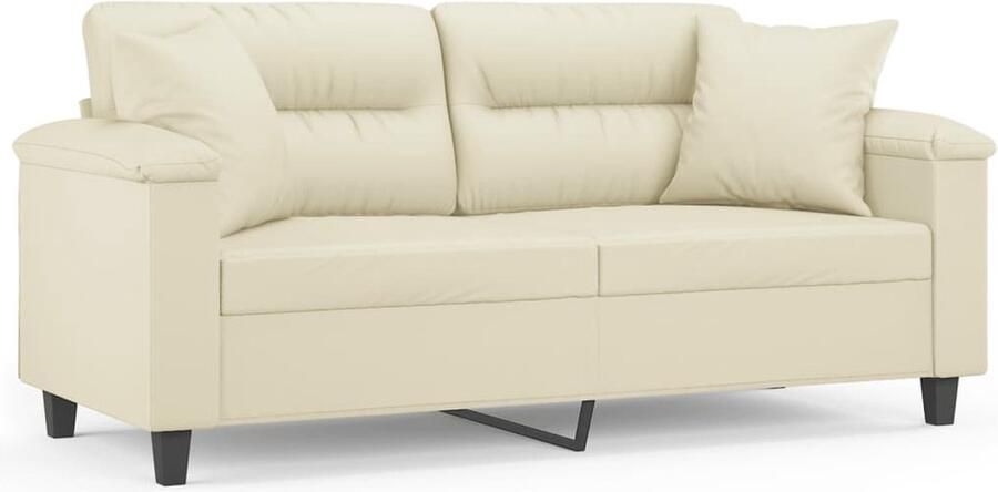 The Living Store 2-zitsbank kunstleer crème 170 x 77 x 80 cm duurzaam met sierkussens Twee Persoons Bank Kunstleder Sofa Crème Kleuren Bank Lounge Bank Modern Banks