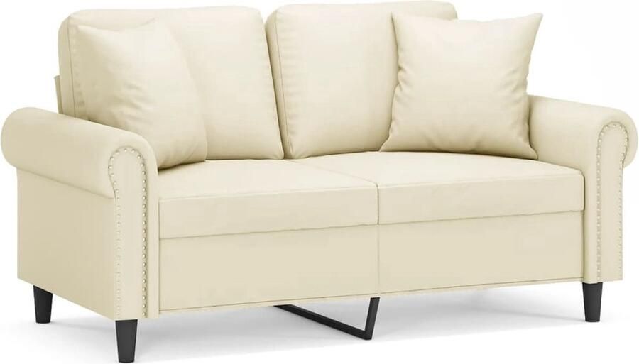 VidaXL Tweezitsbank met sierkussens 120 cm kunstleer crèmekleurig Tweezitsbank Kunstleder Sofa Creme Bank Lounge Bank Living Room Furniture