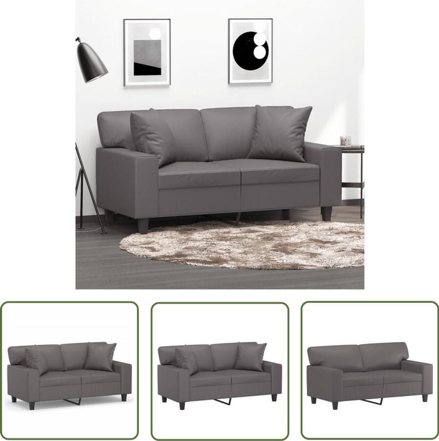 VidaXL Tweezitsbank met sierkussens 120 cm kunstleer grijs Tweezitsbank Kunstleder Sofa Lounge Stoel Salontafel Interieur Decoratie