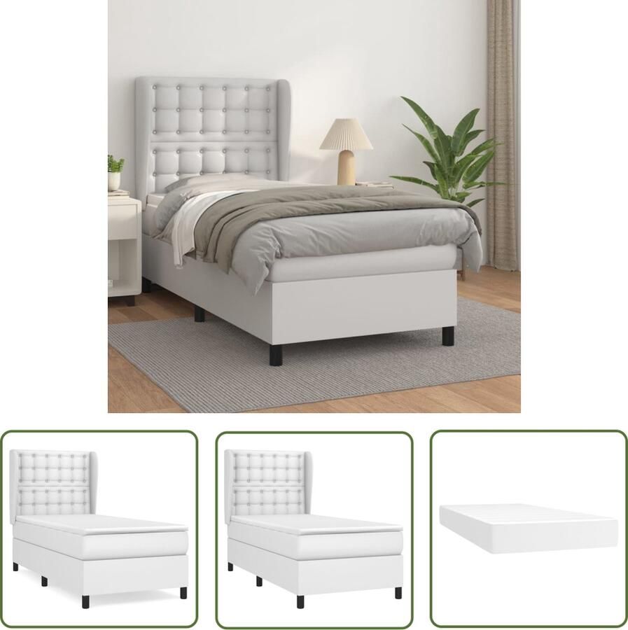 The Living Store Boxspring met matras kunstleer wit 90x190 cm Boxspring Boxsprings Bed Slaapmeubel Boxspringbed Boxspring Bed Tweepersoonsbed Bed Met Matras Bedframe Ledikant Bed Met Hoofdbord - Foto 2