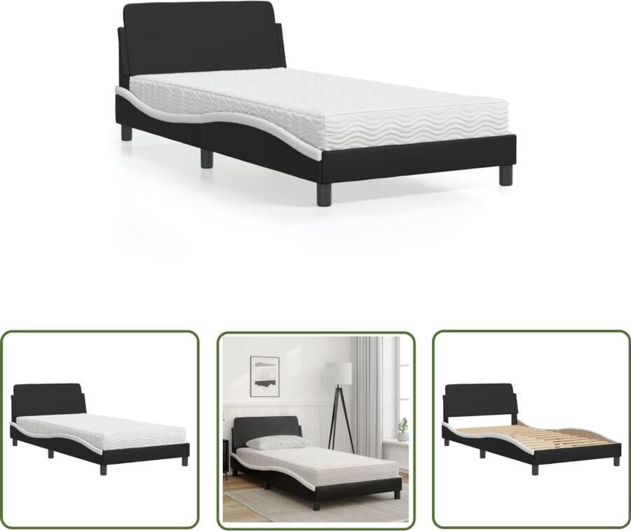 VidaXL Kunstleren Bed Slaapcomfort Bed met matras Dover kunstleer zwart en wit 100x200 cm Boxspring Bed Tweepersoonsbed King Size Bed