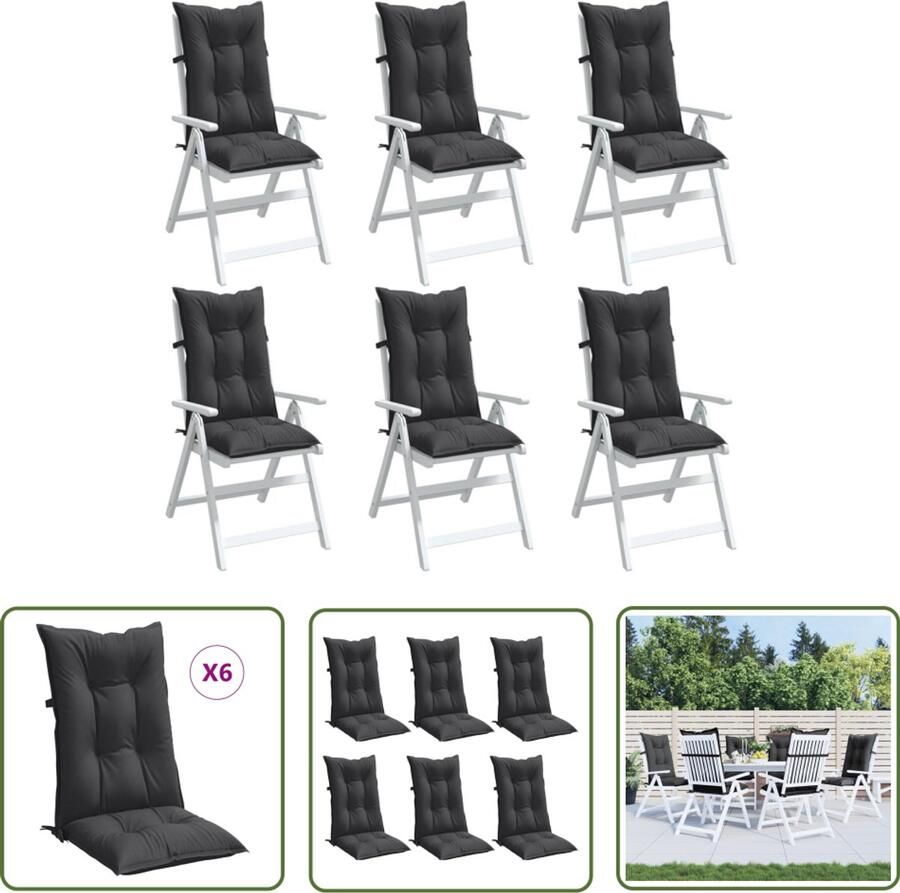 The Living Store Stoelkussens 6 st hoge rug 120x50x7 cm stof gemêleerd antraciet Tuinstoelkussens Kussens Voor Stoelen Outdoor Kussens Lounge Kussens Balkon Kussens
