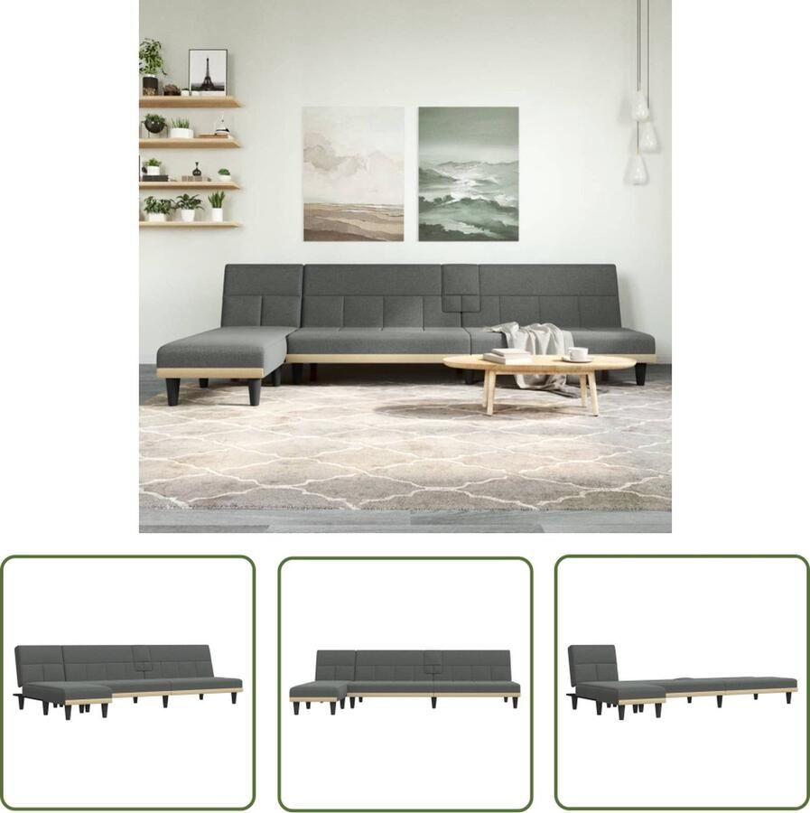 The Living Store L-vormige slaapbank donkergrijs 255 x 140 x 70 cm inklapbare theetafel USB-poorten Slaapbank L-vormig Sofa Hoekbank Tweepersoonsbed Meubel - Foto 2