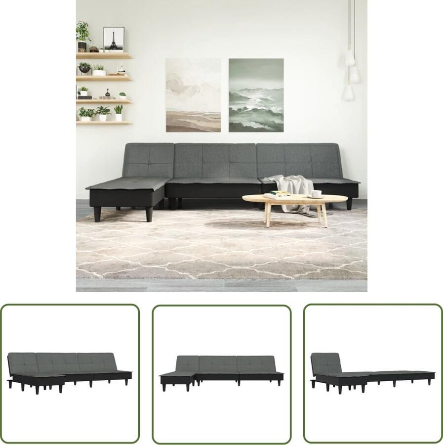 The Living Store Slaapbank L-vormig 255x140x70 cm stof donkergrijs Slaapbank L-vormig Sofa Multifunctionele Bank Hoekbank Design Bank - Foto 2