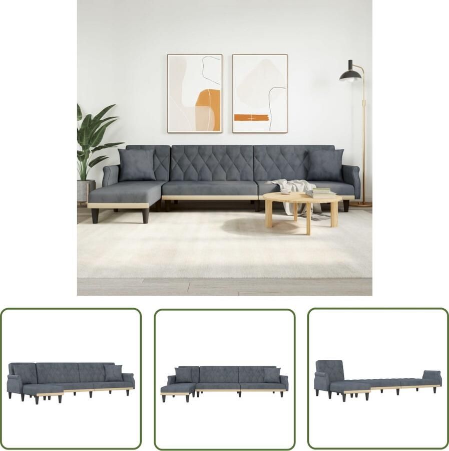 The Living Store L-vormige slaapbank donkergrijs 271x140x70cm Fluwelen bekleding Slaapbank L-vormig Sofa Donkere Grijze Bank Fluweel Bank Tweepersoons Bank - Foto 2