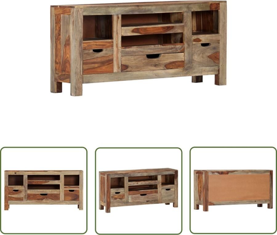 The Living Store Dressoir 100x30x50 cm massief sheeshamhout grijs Dressoir Sheeshamhout Vintage Meubels Landelijk Wonen Woonkamermeubelen