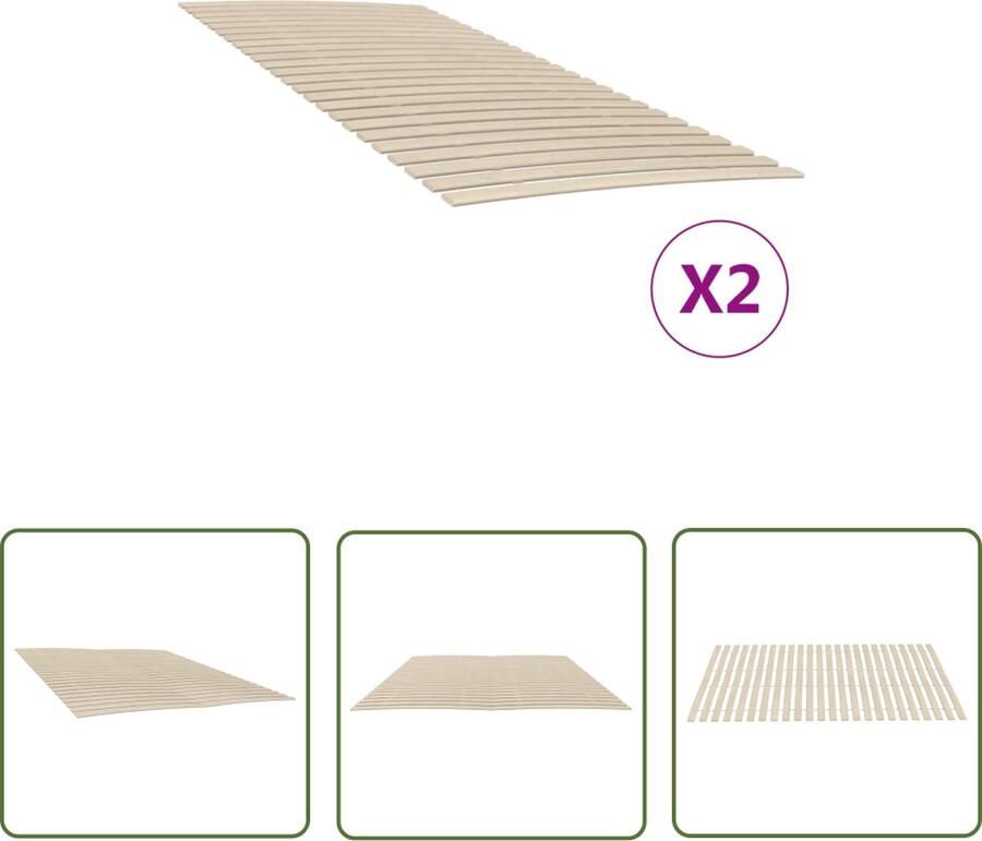 The Living Store Houten Lattenbodems 200 x 90 cm Duurzaam massief populierenhout Inklapbaar Set van 2 Houten Lattenbodem 90x200 Populier Hout Inklapbare Lattenbodem Slaapcomfort