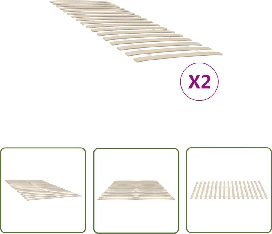 VidaXL Lattenbodem Houten Lattenbodem Bedlattenvervanging met 34 latten 2 stuks 80x200 cm Tweepersoons Bed Populierenhout Slaapcomfort