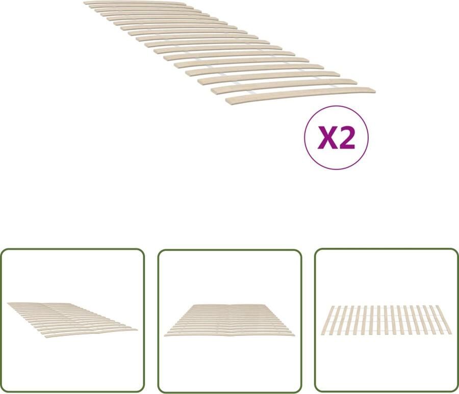 The Living Store Houten lattenbodems 200 x 70 cm massief populierenhout Houten Lattenbodem Tweepersoons Populierenhout Slaapcomfort Inklapbare Lattenbodem