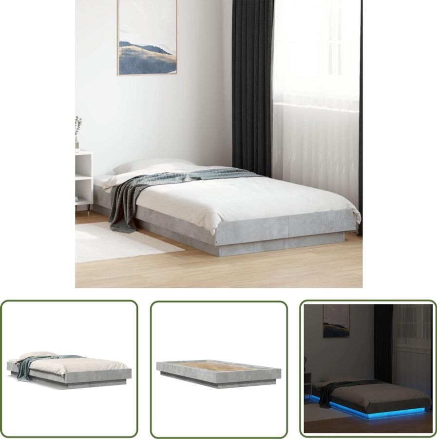 VidaXL Led Bed Beton Grijs Bed Bedframe met LED-verlichting bewerkt hout betongrijs 90x200 cm Modern Bed Design Bed Tweepersoons Bed