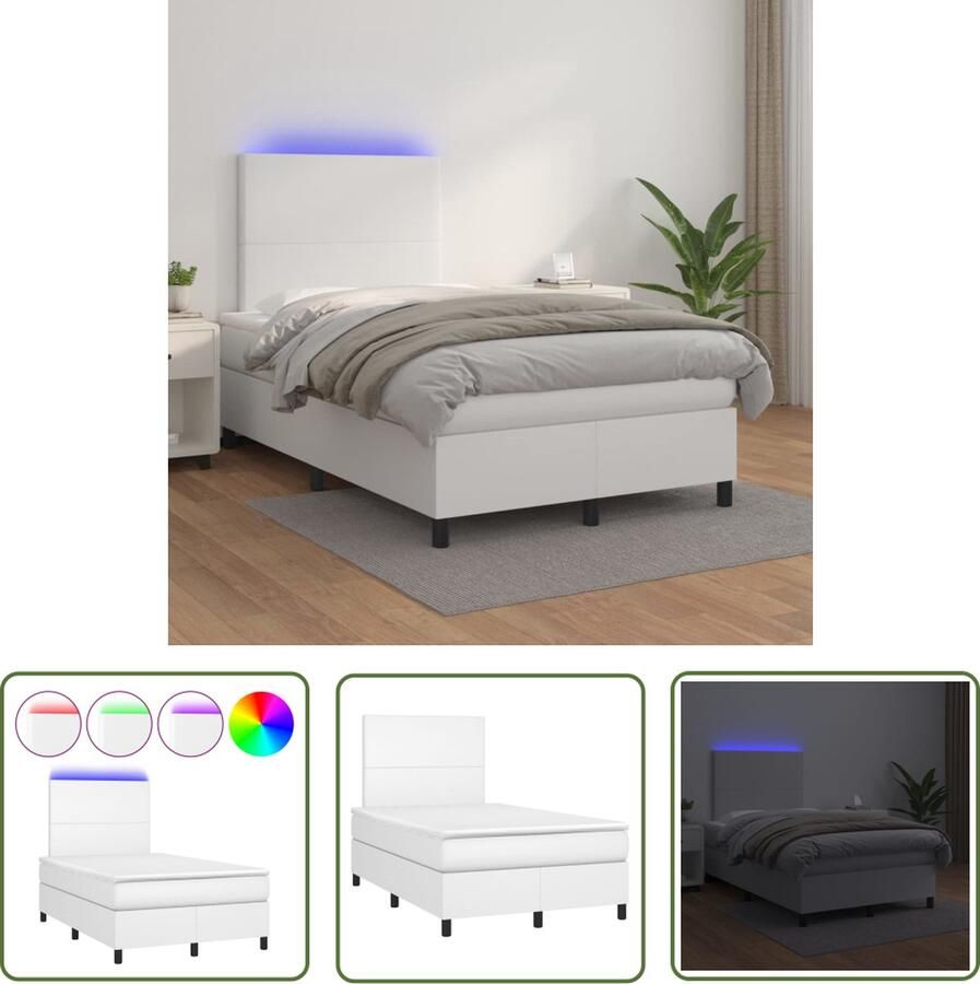 The Living Store Boxspring met matras en LED kunstleer wit 120x200 cm Boxspring Bed Led Bed Kunstleder Bed Tweepersoons Bed Witte Bed