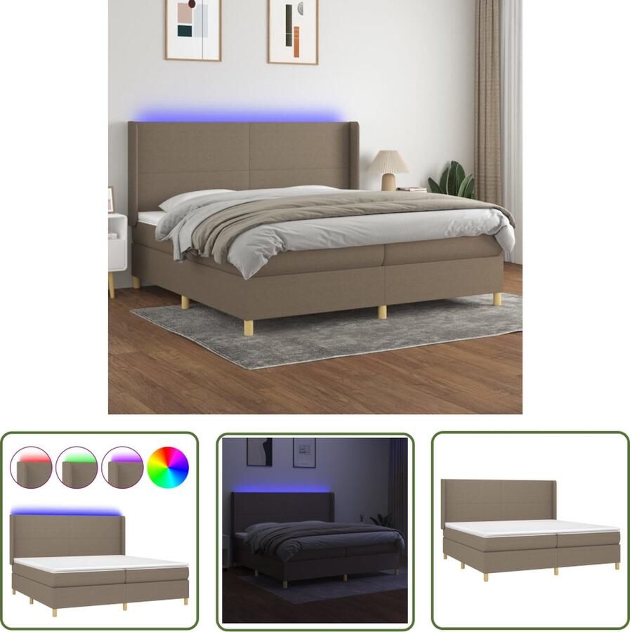 The Living Store Boxspring Bed LED Pocketvering Huidvriendelijk Taupe 203x203x118 128cm 2 Matrassen Bedtopmatras Incl LED-strips Boxspring Bed Led Bed Pocketveer Matras Taupe Bed Boxspring Frame