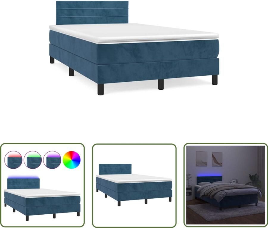 VidaXL Boxspring met matras en LED fluweel donkerblauw 120x190 cm Boxspring Led Bed Fluweel Bed Donkere Blauwe Kamer Slaapcomfort
