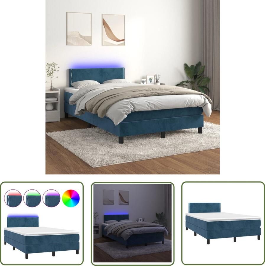 The Living Store Boxspring LED 203 x 120 x 78 88 cm Fluweel Pocketvering Huidvriendelijk Boxspring Led Bed Velvet Bed Tweepersoonsbed Slaapcomfort