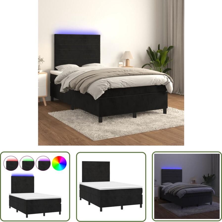 The Living Store Boxspring Fluweel LED Pocketvering Huidvriendelijk 203x120x118 128 cm Boxspring Led Bed Velvet Bed Tweepersoonsbed Slaapcomfort