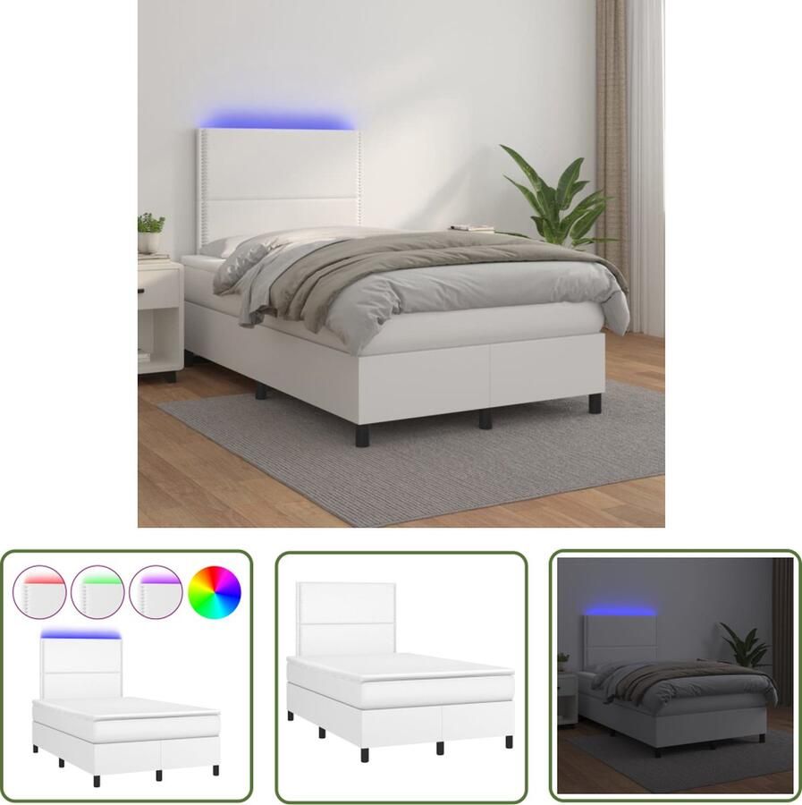 The Living Store Bed Boxspring 120x200 cm LED Kunstleer Verstelbaar hoofdbord Pocketvering matras Huidvriendelijk topmatras Kleurrijk design Boxspring Led Bed Elektrisch Bed Kunstleder Bed Tweepersoons Bed