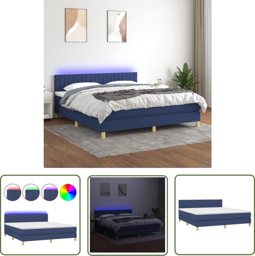 The Living Store Boxspring met Matras en LED Blauw 203x160x78 88 cm Duurzaam Verstelbaar Hoofdbord Comfortabele Ondersteuning Kleurrijke LED-verlichting Pocketvering Matras Huidvriendelijk Topmatras