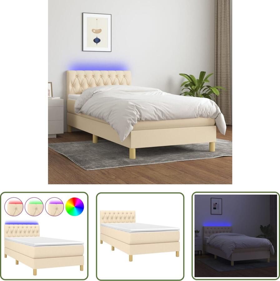 The Living Store Boxspring met matras en LED stof crèmekleurig 100x200 cm Boxspring Boxsprings Bed Slaapmeubel Boxspringbed Boxspring Bed Tweepersoonsbed Bed Met Matras Bedframe Ledikant Bed Met LED - Foto 2