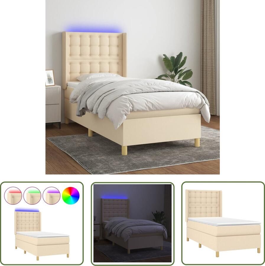 The Living Store Bed Led 80x200 Crème Verstelbaar Hoofdbord Pocketvering Matras Huidvriendelijk Topmatras Boxspring Led Bed Verstelbare Hoofdbord Pocketed Veren Matras Creme Bed
