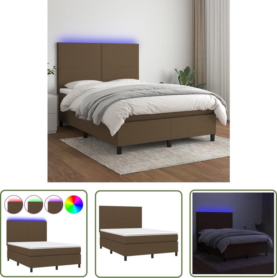 The Living Store Boxspring LED Donkerbruin 203 x 144 x 118 128 cm Pocketvering Boxspring Led Bed Donkere Bruine Boxspring Pocketveer Matras Slaapcomfort