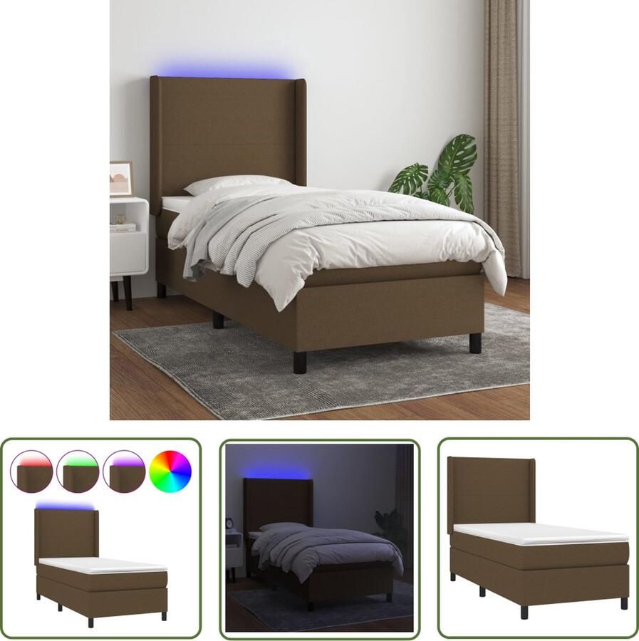 The Living Store Boxspring Dark Brown LED-lit 203 x 83 x 118 128 cm Adjustable Headboard Pocket Spring Mattress Skin-Friendly Topper Colorful LED Lighting Boxspring Led Bed Hoofdbord Pocketveer Matras Bruine Boxspring